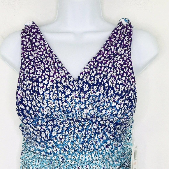 Athena Womens 10 One Piece Swimsuit Flattering Fit Ruched Confetti Blue NWT AL37 - Picture 2 of 5